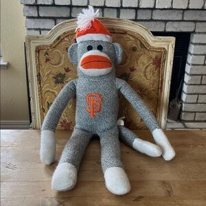 Forever Collectibles Gray and White Sock Monkey with Orange Hat